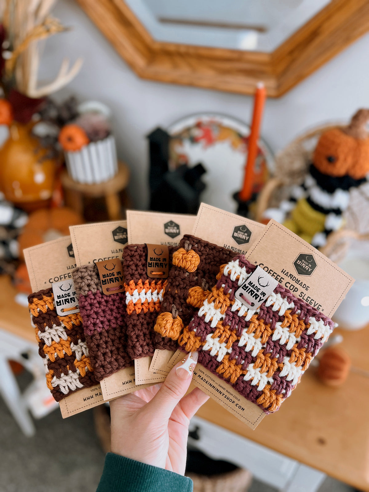 Coffee Cup Sleeve | Brown & Orange Stripe