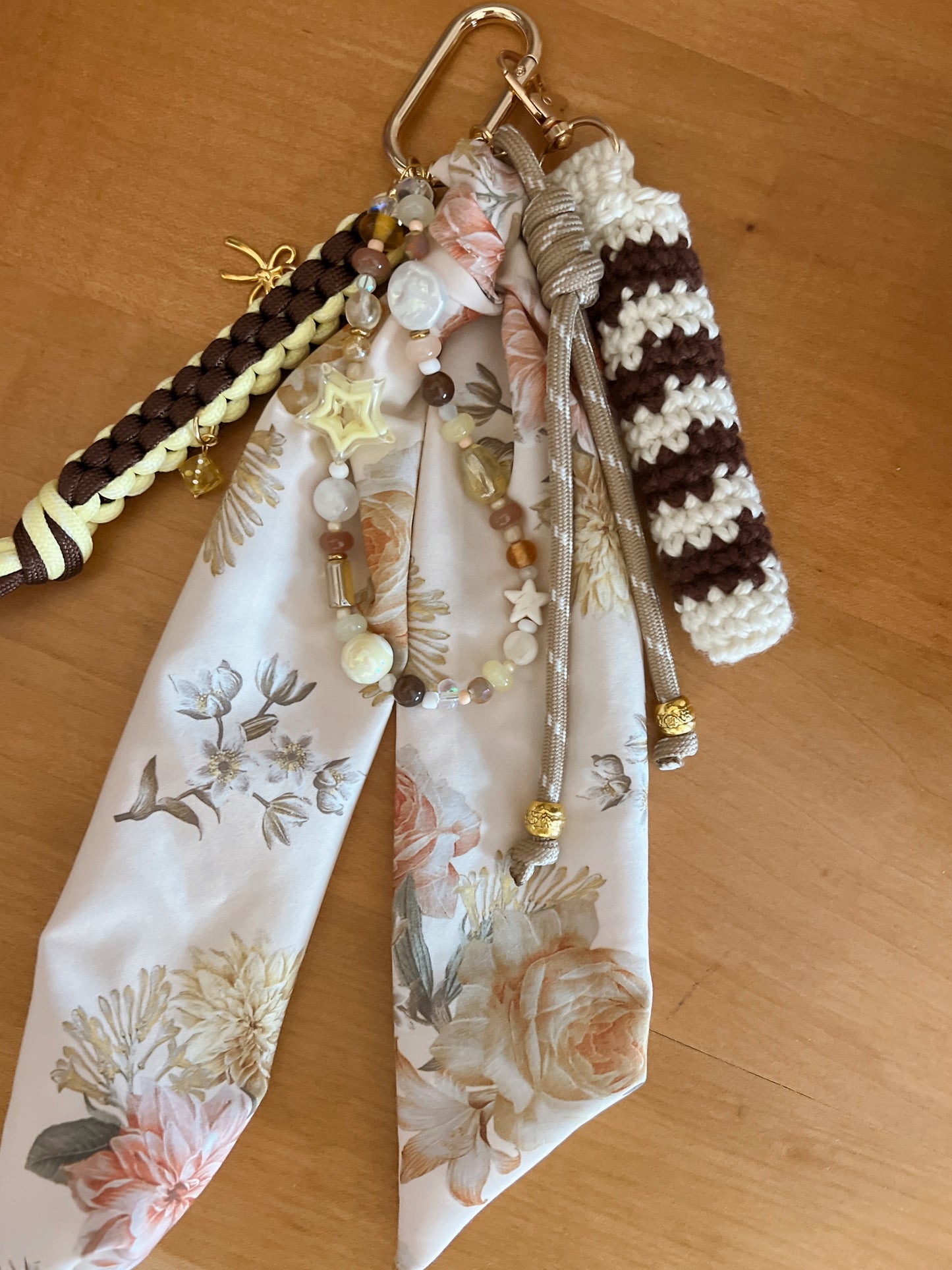 Scarf & Bead Layered Bag Charm | Yellow & Brown - Gold
