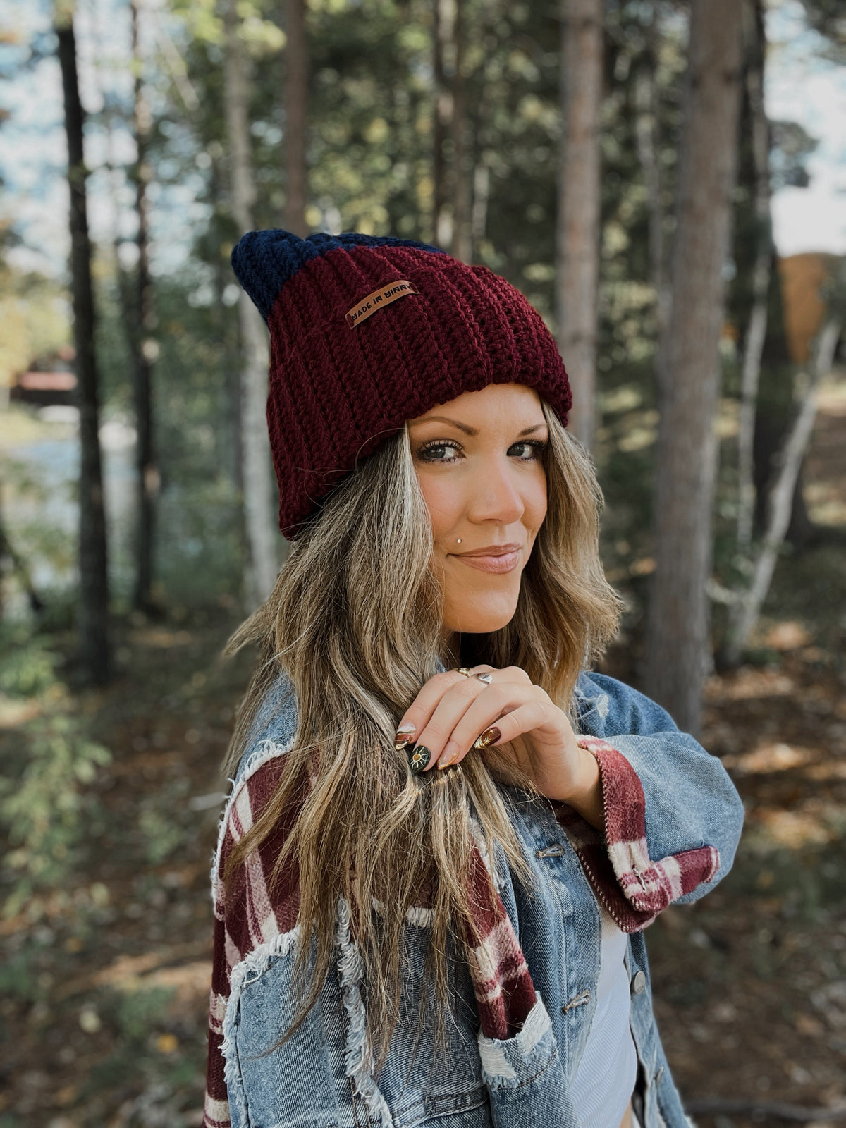 Cloudfold Classic Beanie | Burgundy & Navy Colorblock