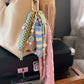 Scarf & Bead Layered Bag Charm | Pink, Blue, Green - Gold