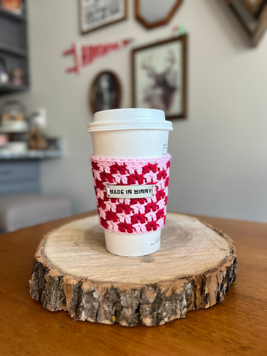 Coffee Cup Sleeve | Pink & Red Check