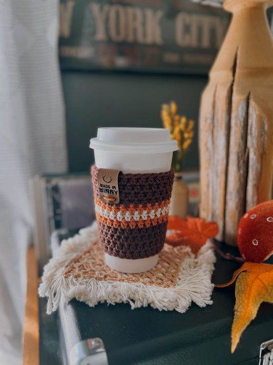 Coffee Cup Sleeve | Brown & Orange Stripe