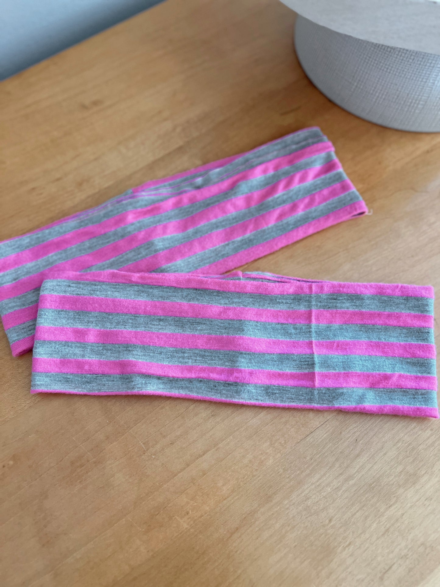 Everyday Tube Headband | Hot Pink & Gray Stripe