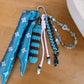 Scarf & Bead Layered Bag Charm | Blue, Pink, Brown - Silver