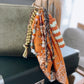 Scarf & Bead Layered Bag Charm | Orange & Brown - Gold