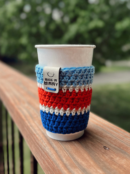 Coffee Cup Sleeve | Summer Stripe | Blue, Red & Light Blue