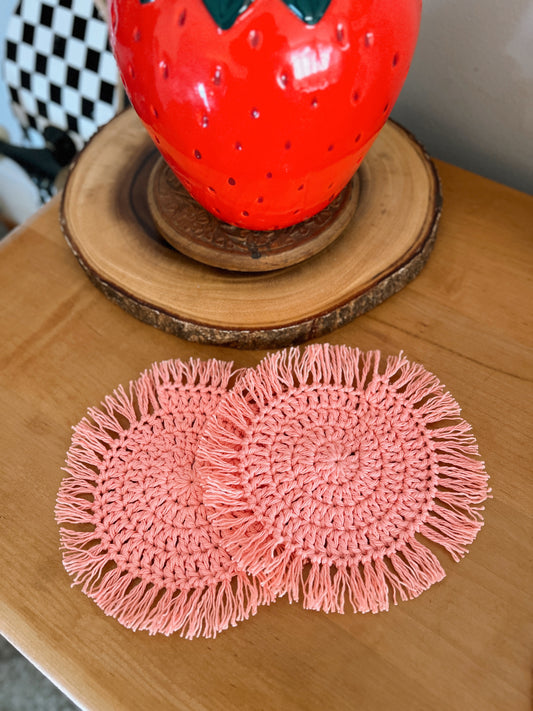 Boho Fringe Coasters | Coral (set of 2)