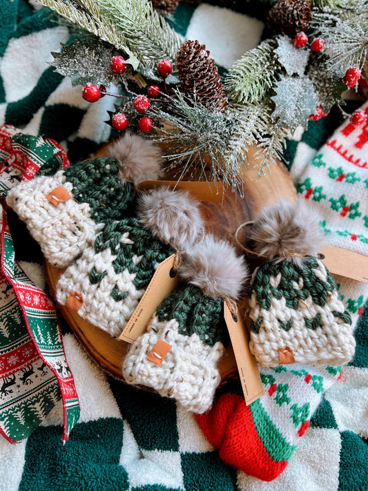 Fair Isle & 2-Tone Fold Chunky Beanie Christmas Ornaments (set of 4)