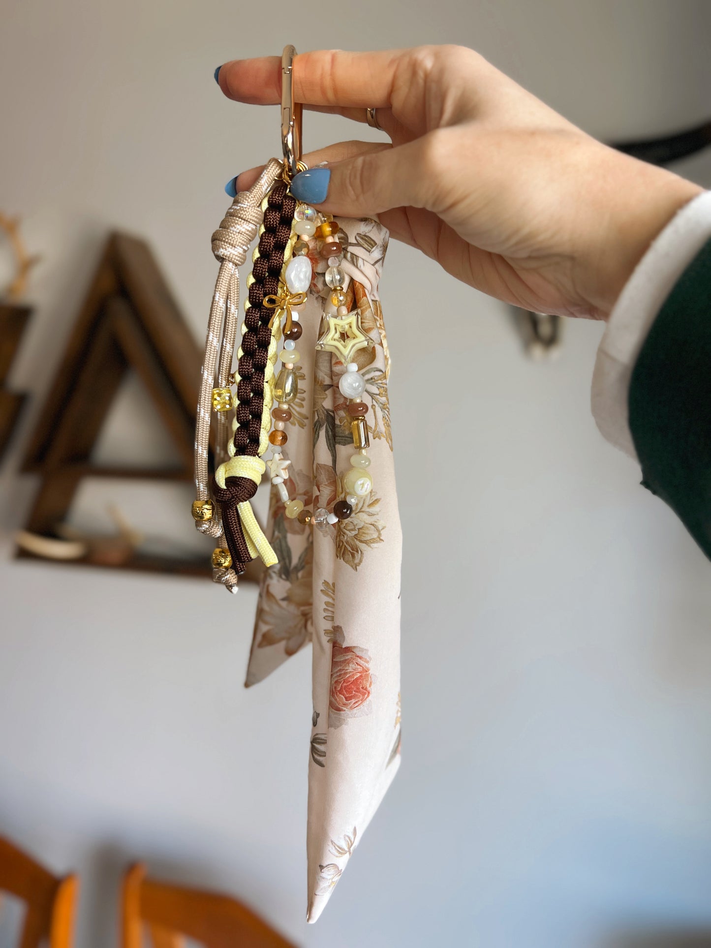 Scarf & Bead Layered Bag Charm | Yellow & Brown - Gold
