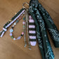 Scarf & Bead Layered Bag Charm | Olive & Pink - Gold