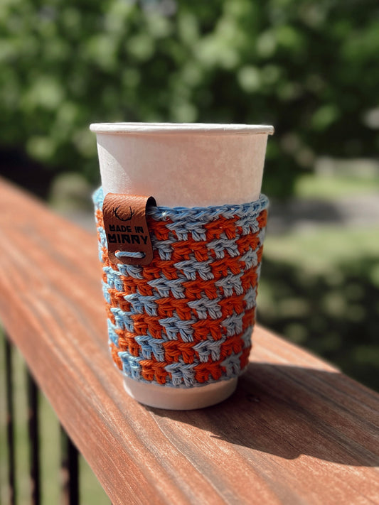 Check Coffee Cup Sleeve | Periwinkle & Burnt Orange