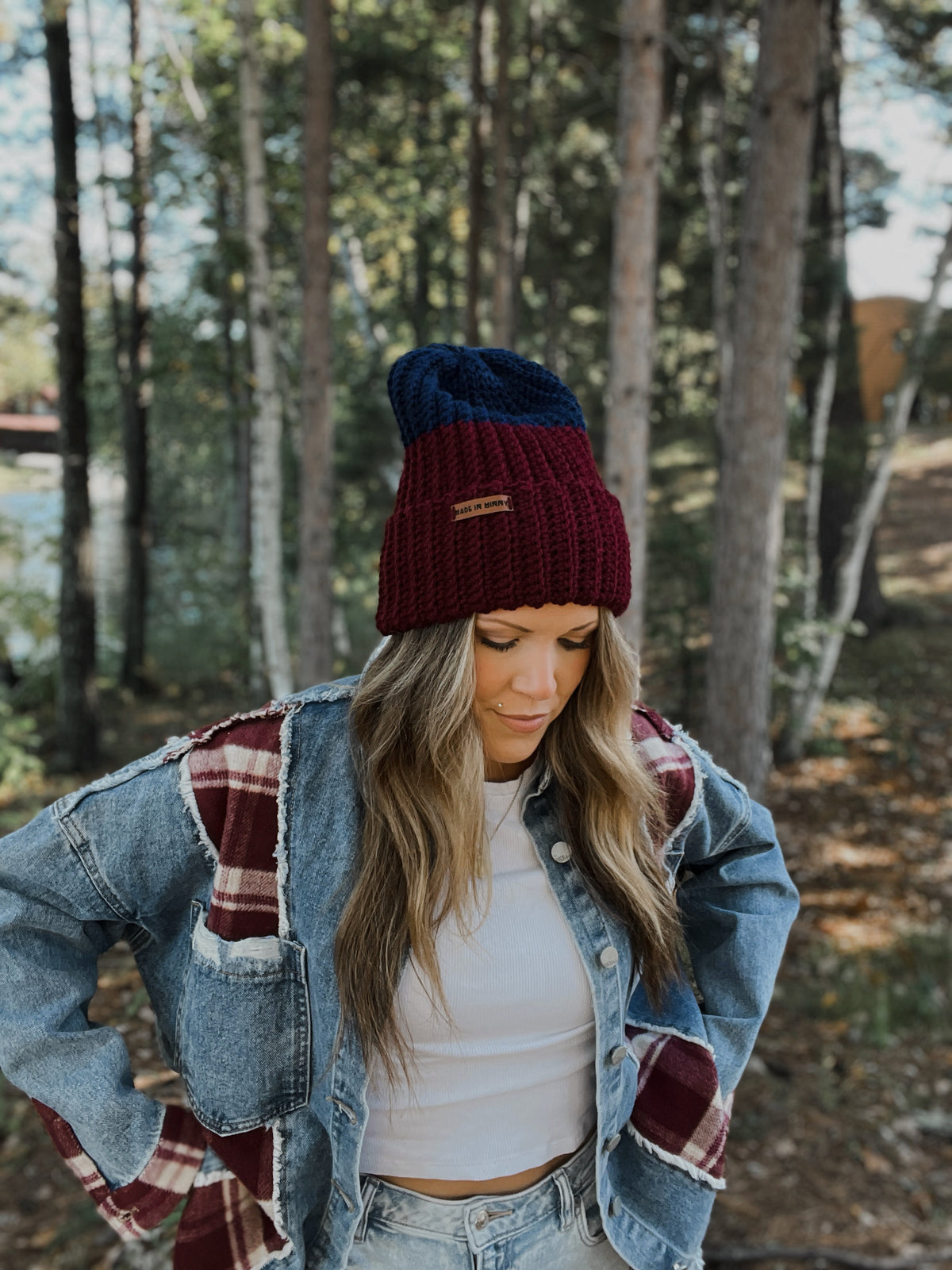 Cloudfold Classic Beanie | Burgundy & Navy Colorblock