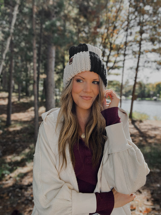 Cloudfold Classic Beanie | Black & Linen Colorblock