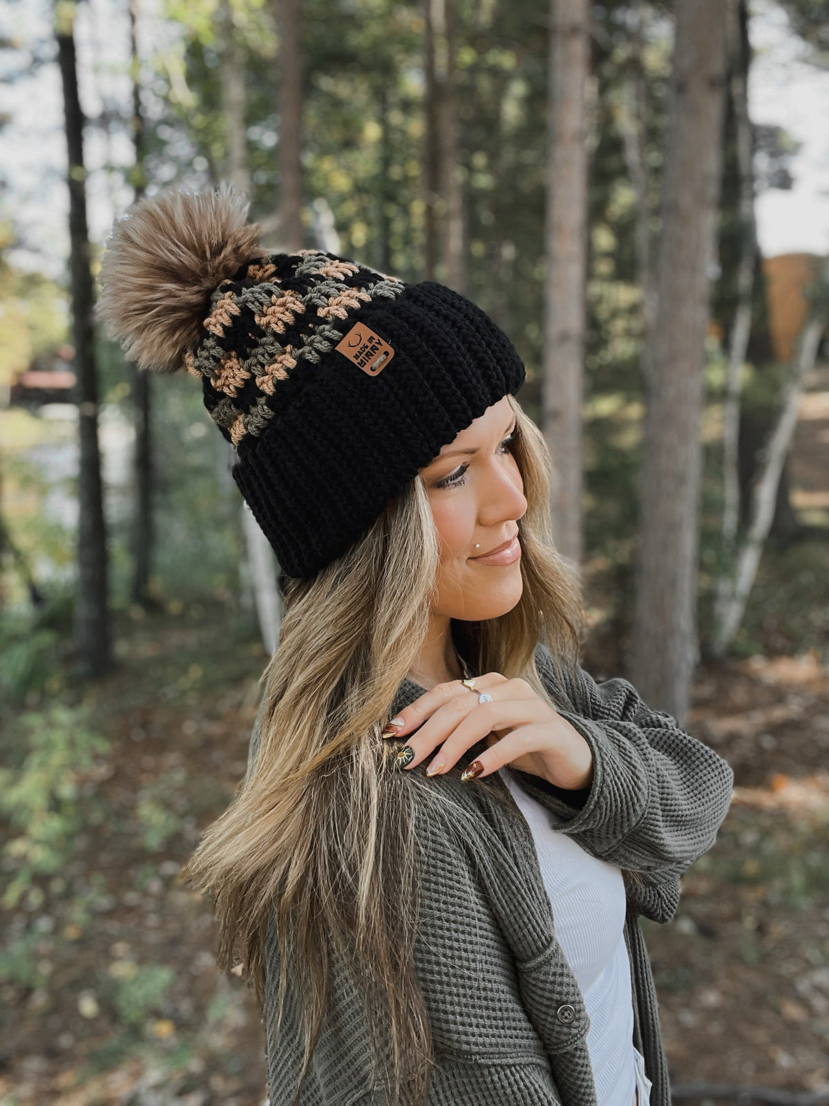Wild Plaid Beanie | Black, Olive & Tan
