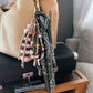 Scarf & Bead Layered Bag Charm | Olive & Pink - Gold