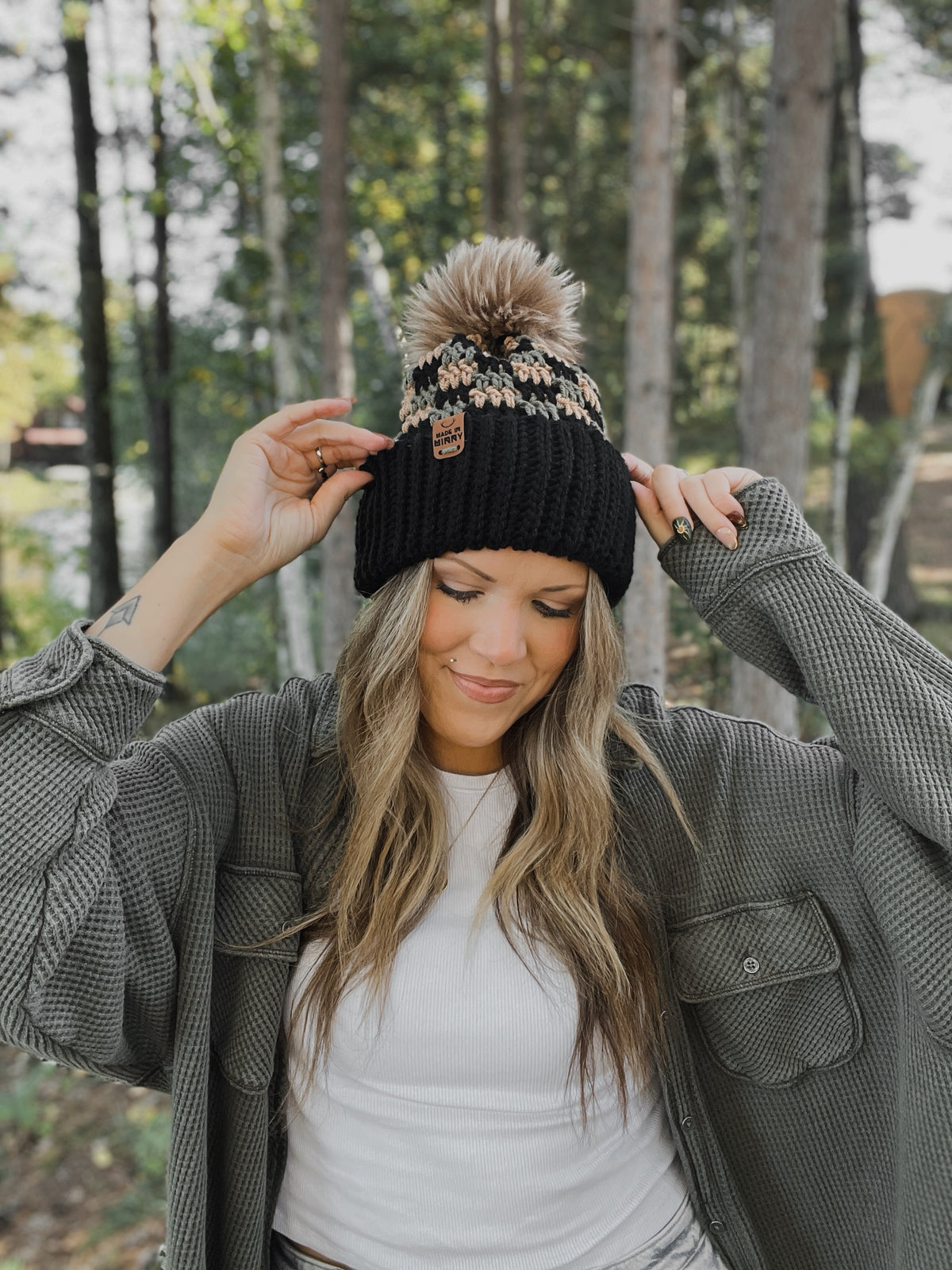 Wild Plaid Beanie | Black, Olive & Tan