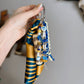 Scarf & Bead Layered Bag Charm | Blue & Yellow - Silver