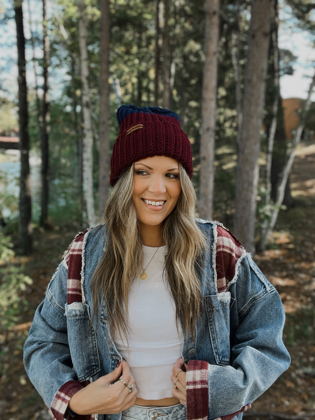 Cloudfold Classic Beanie | Burgundy & Navy Colorblock