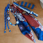 Scarf & Bead Layered Bag Charm | Blue, Purple & Rust - Gold