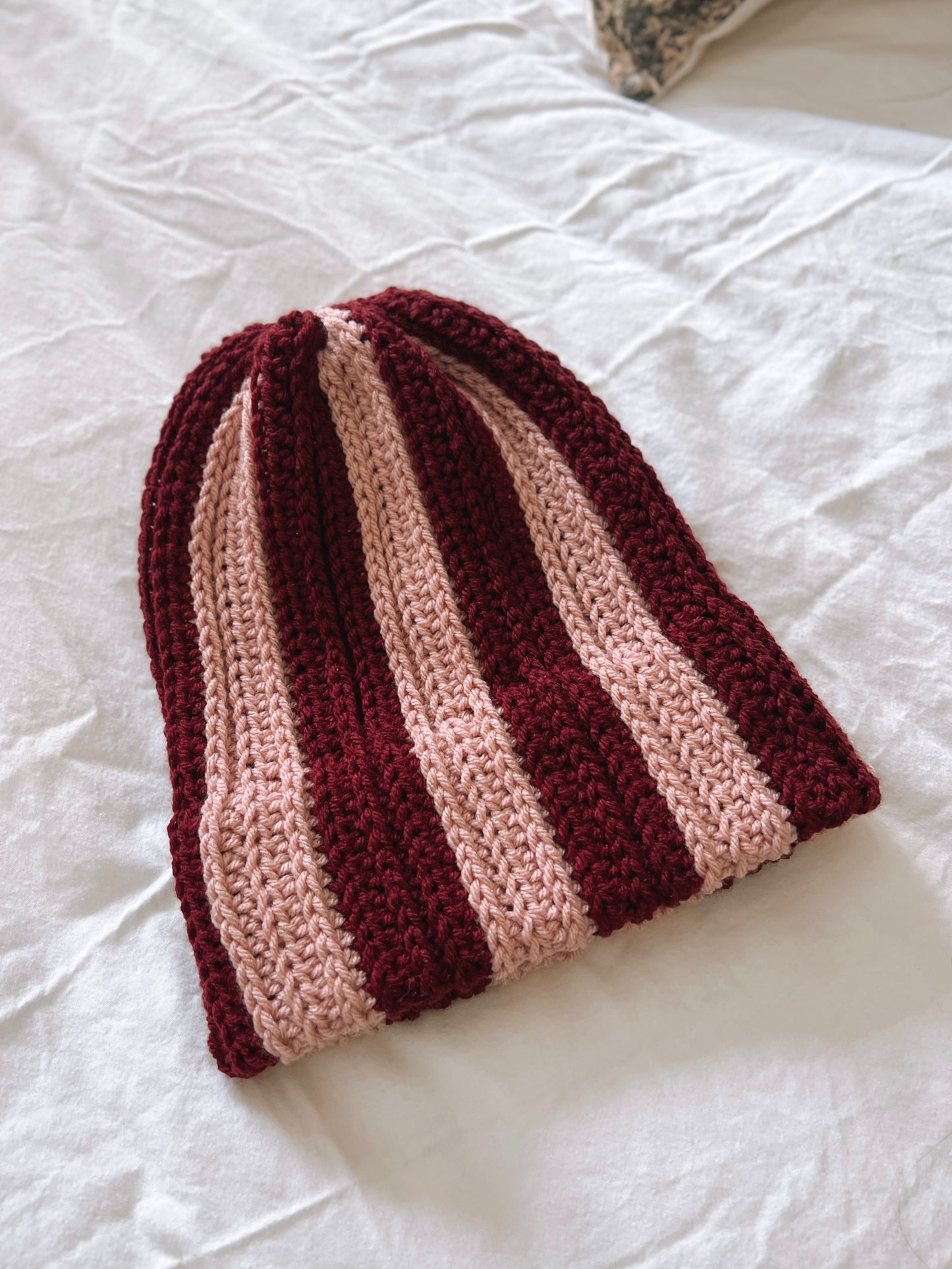 Double Brim Beanie | Stripey Blush & Burgundy