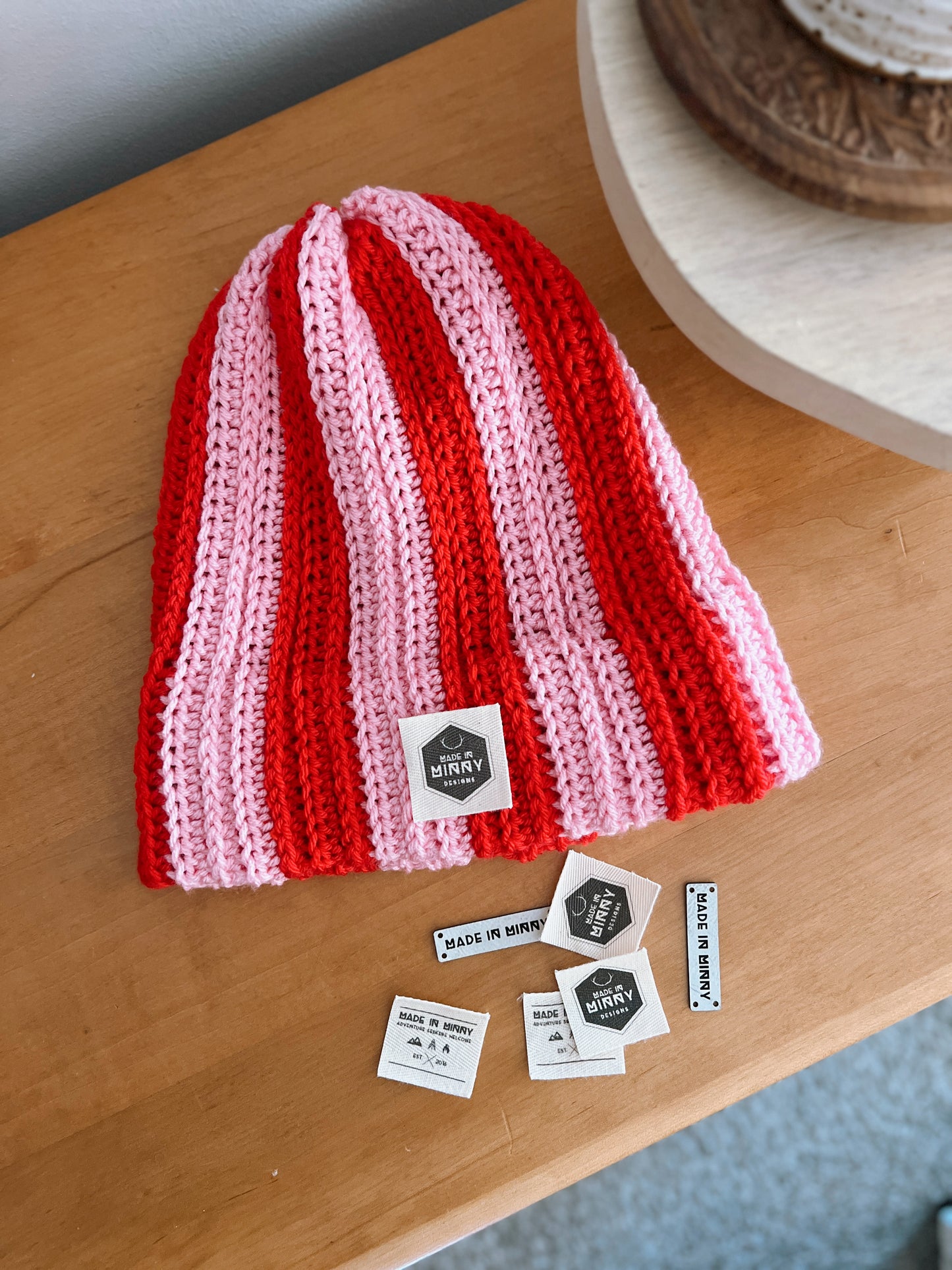 Double Brim Beanie | Stripey Pink & Red