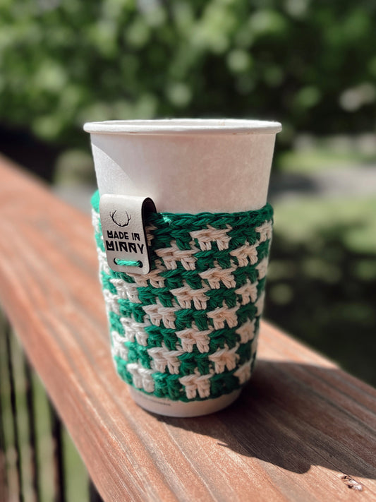 Check Coffee Cup Sleeve | Green & White