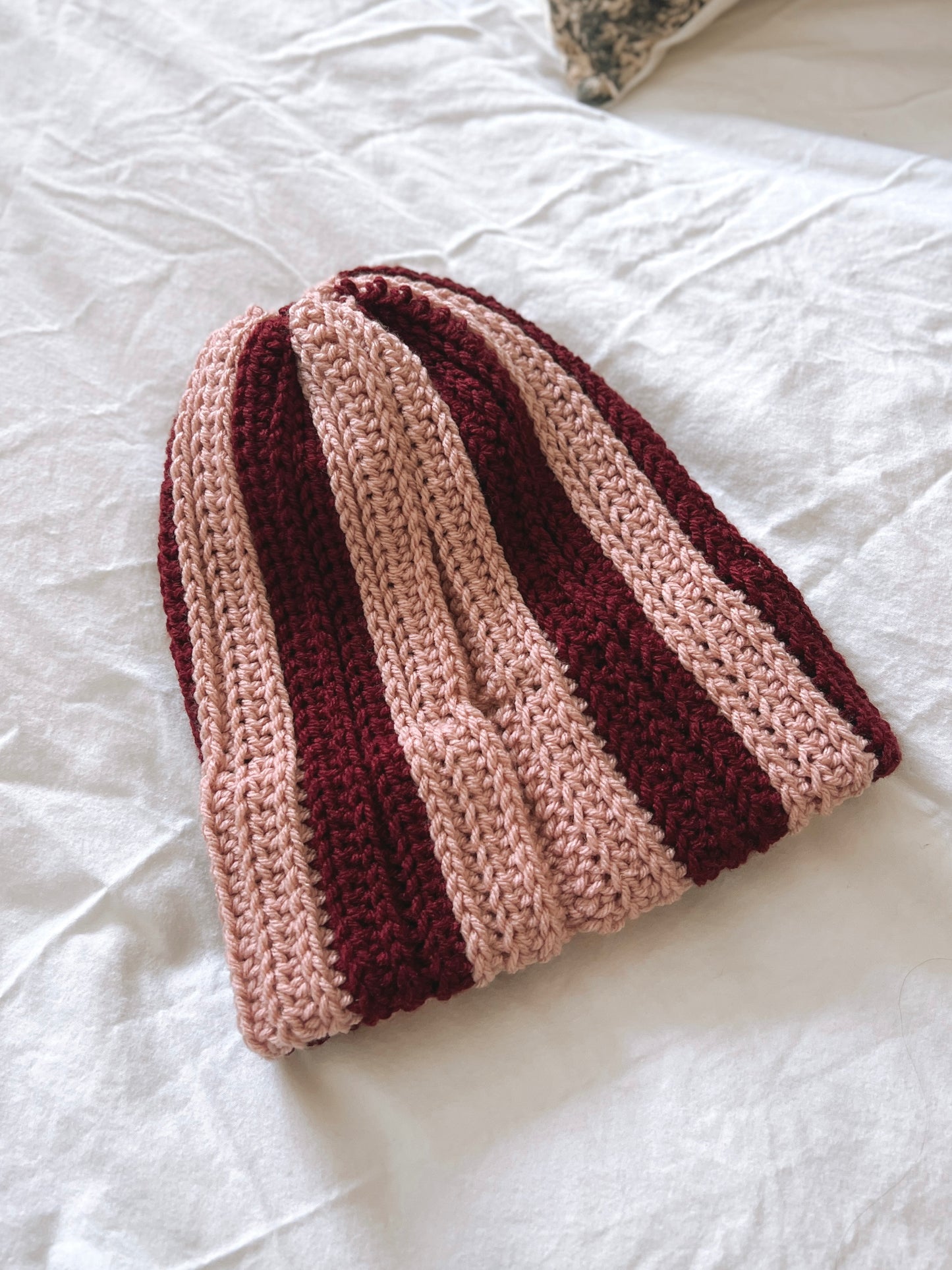 Double Brim Beanie | Stripey Blush & Burgundy