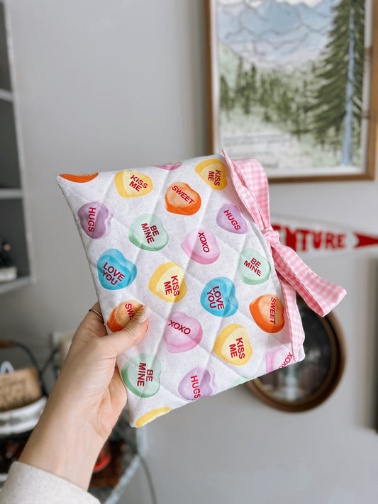Candy Hearts Quilted Book Sleeve