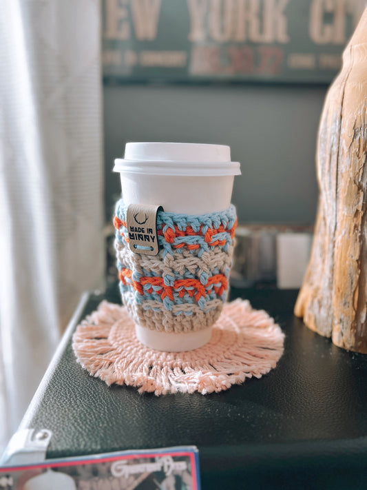 Waffle Coffee Cup Sleeve | Blue, Orange & Cream
