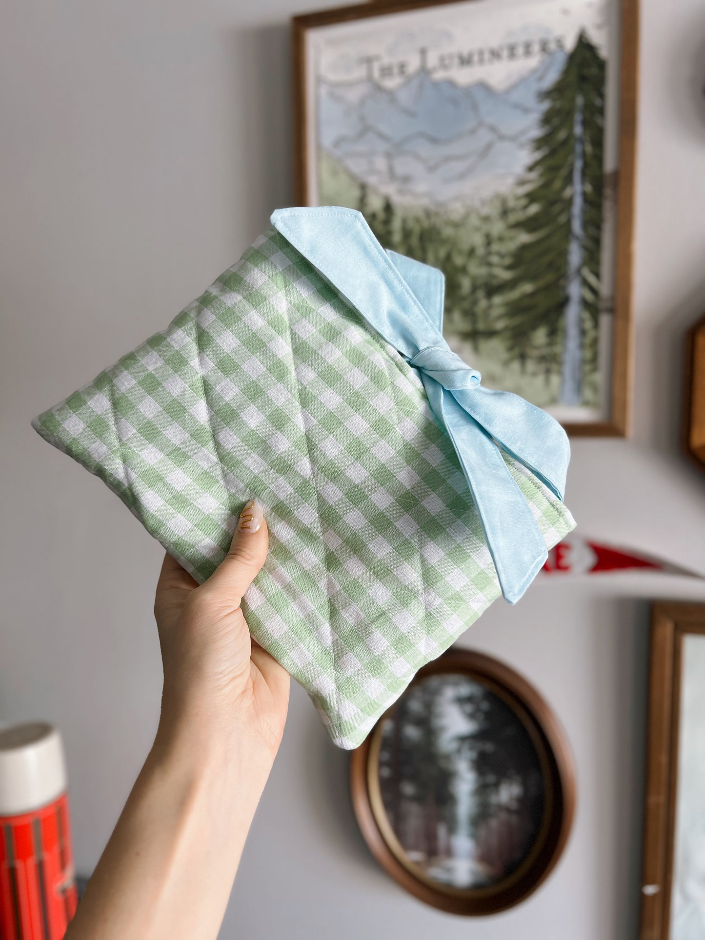 Green Gingham Book Sleeve