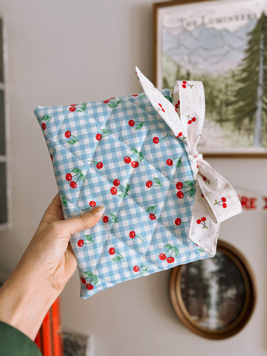 Cherry Picnic Quilted Book Sleeve