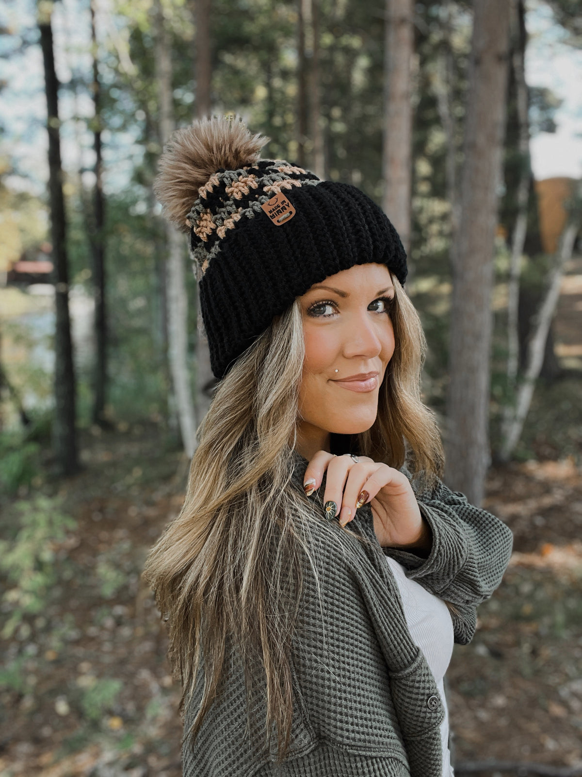 Wild Plaid Beanie | Black, Olive & Tan