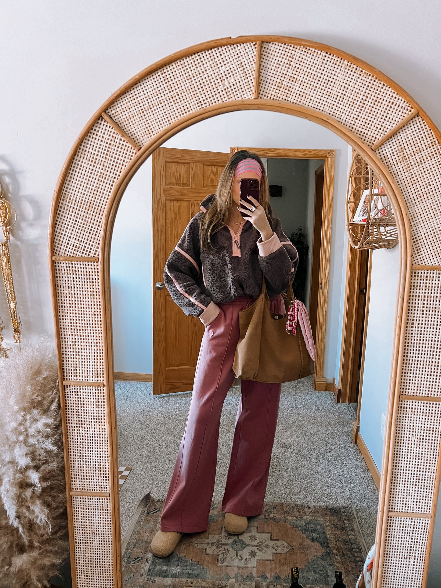 Scarf & Bead Layered Bag Charm | Pink & Red - Gold