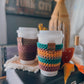 Coffee Cup Sleeve | Forest, Orange, Burgundy Stripe