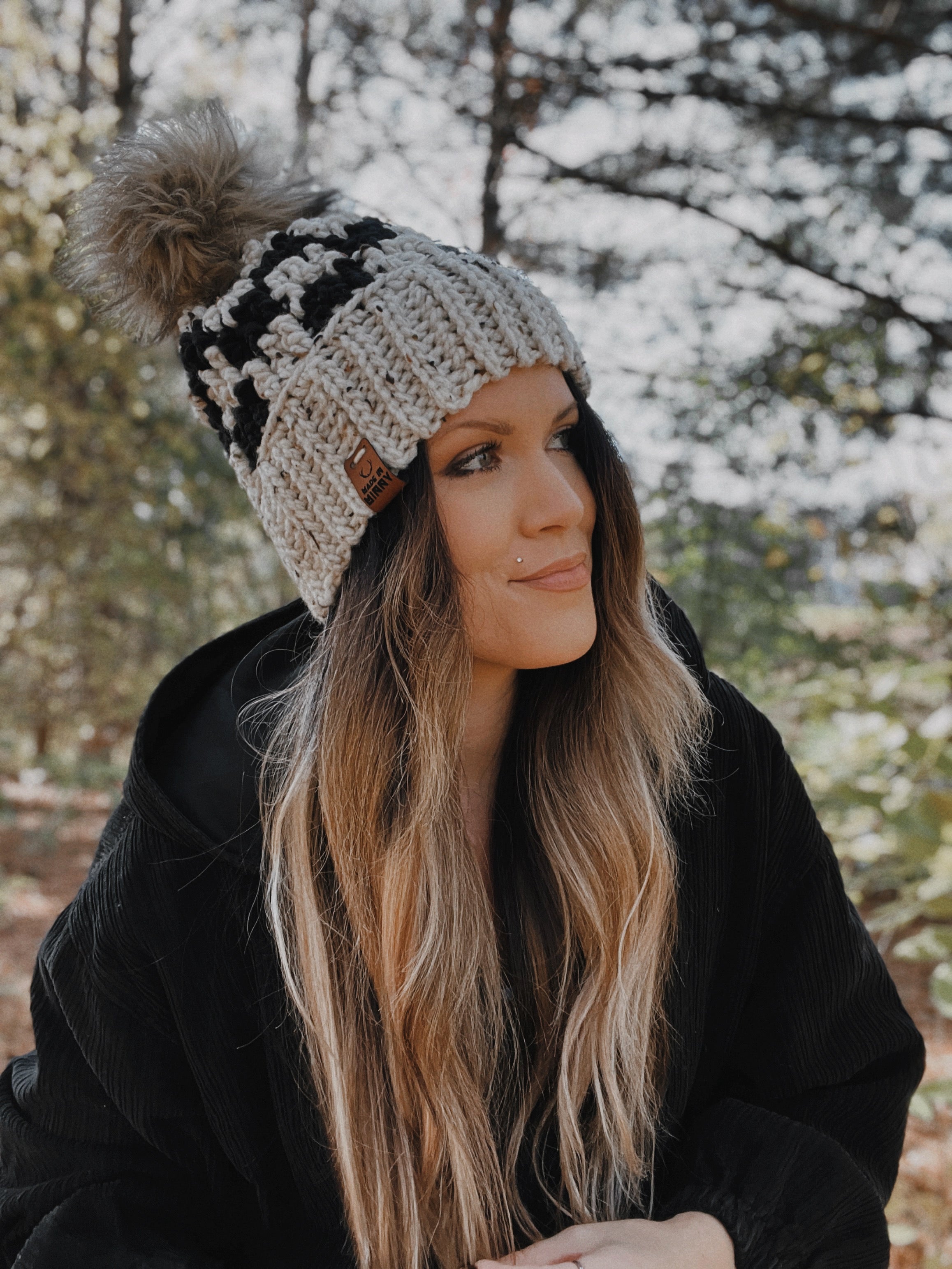 Made in Minny | Chunky Check Beanie | Off White & Black Fleck