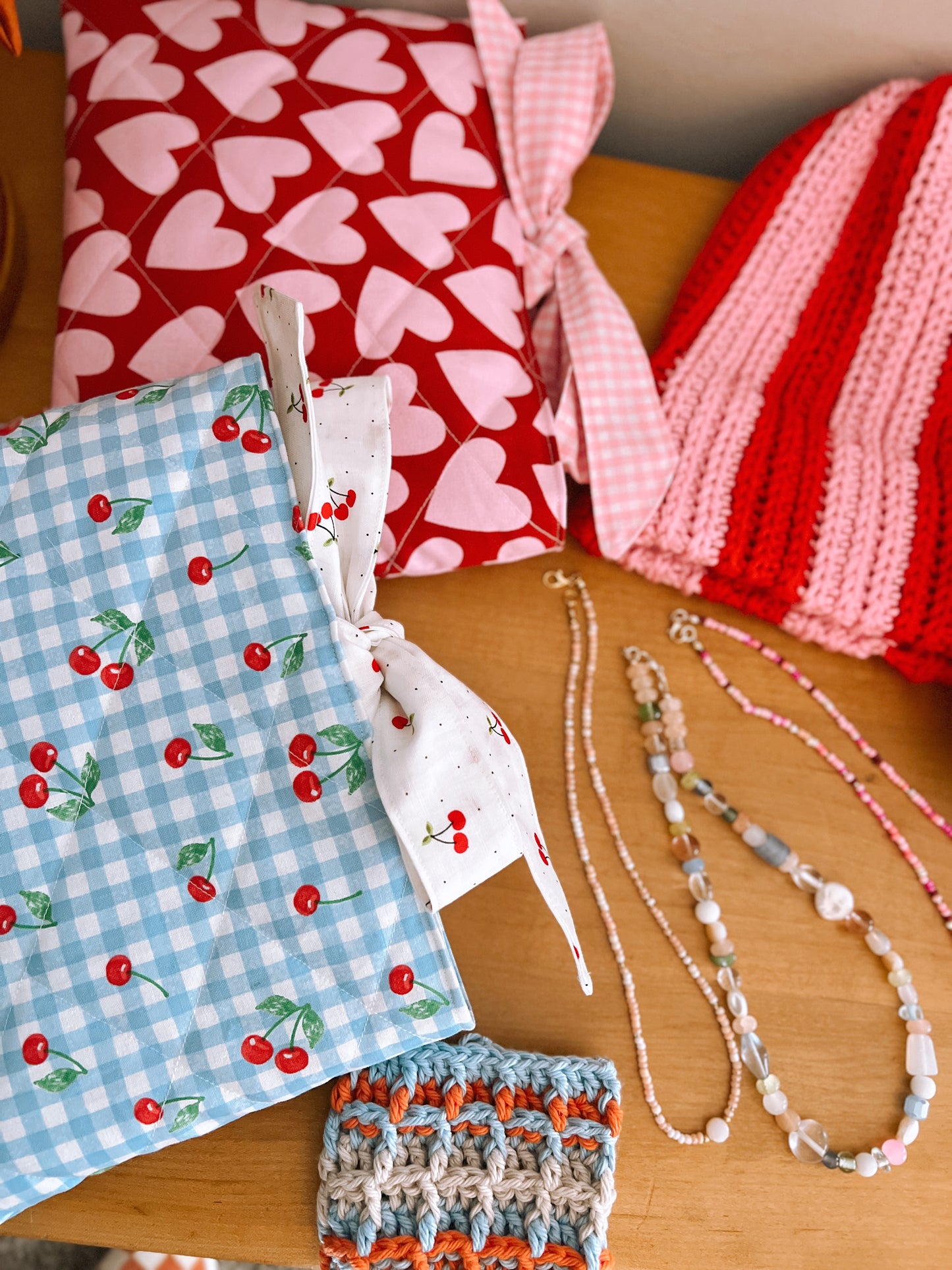 Cherry Picnic Quilted Book Sleeve