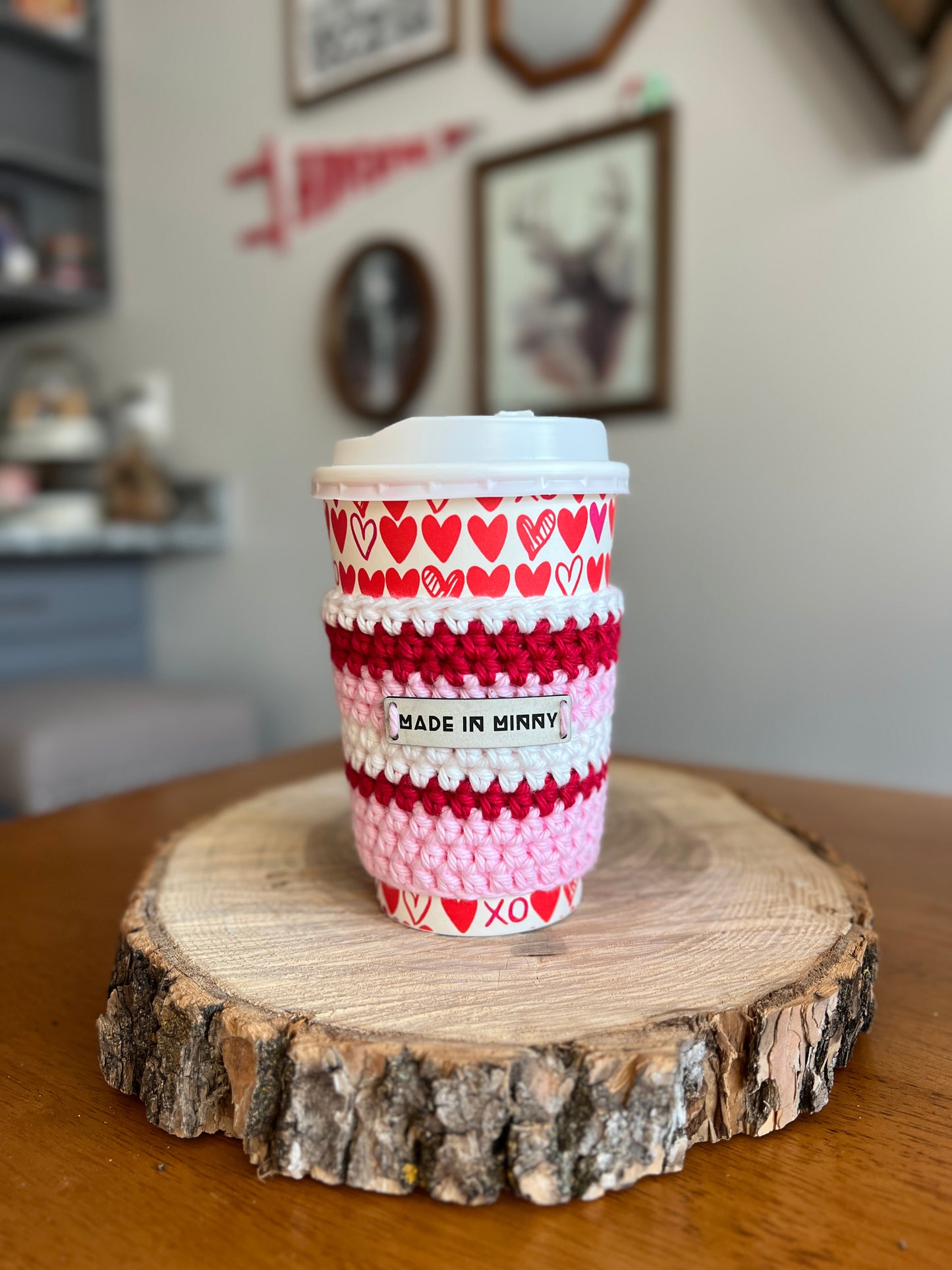 Coffee Cup Sleeve | Pink & Red Stripe