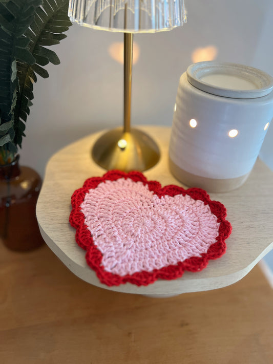 Big Crochet Heart Coaster (Pink & Red)