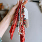 Scarf & Bead Layered Bag Charm | Red & Tan - Gold