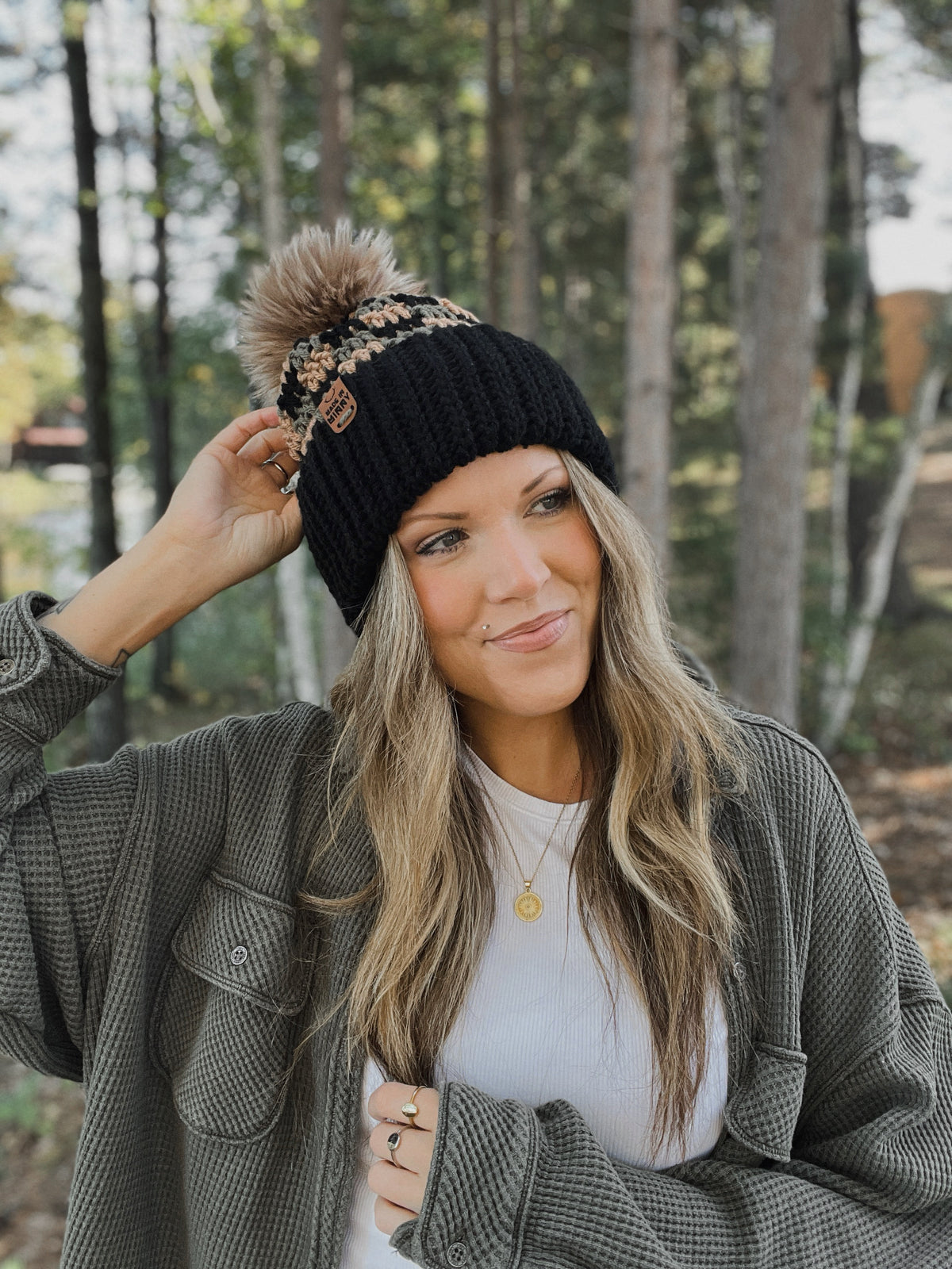 Wild Plaid Beanie | Black, Olive & Tan