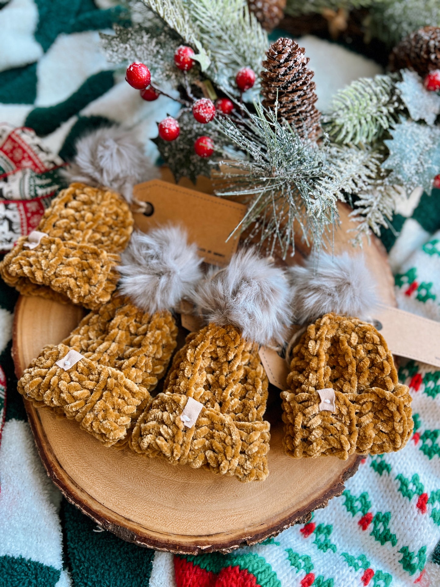 Boho Velvet Beanie Christmas Ornaments (set of 4)