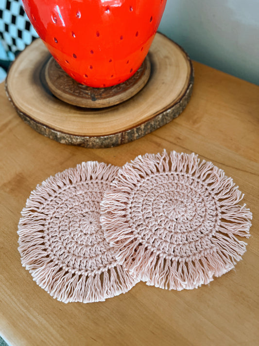 Boho Fringe Coasters | Blush (set of 2)