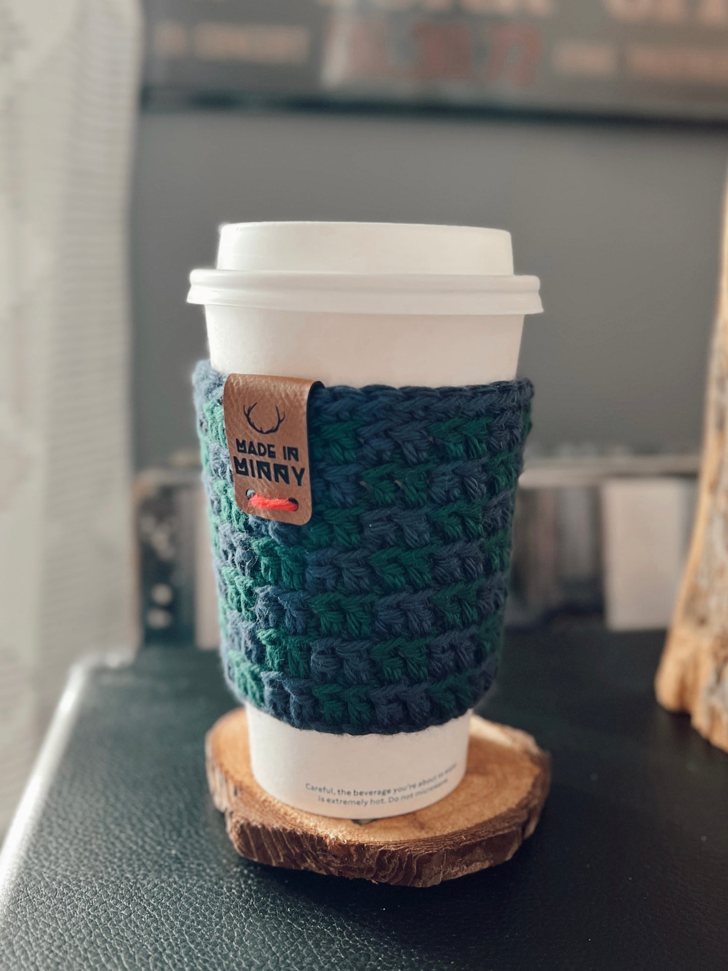 Coffee Cup Sleeve | Green & Blue Check