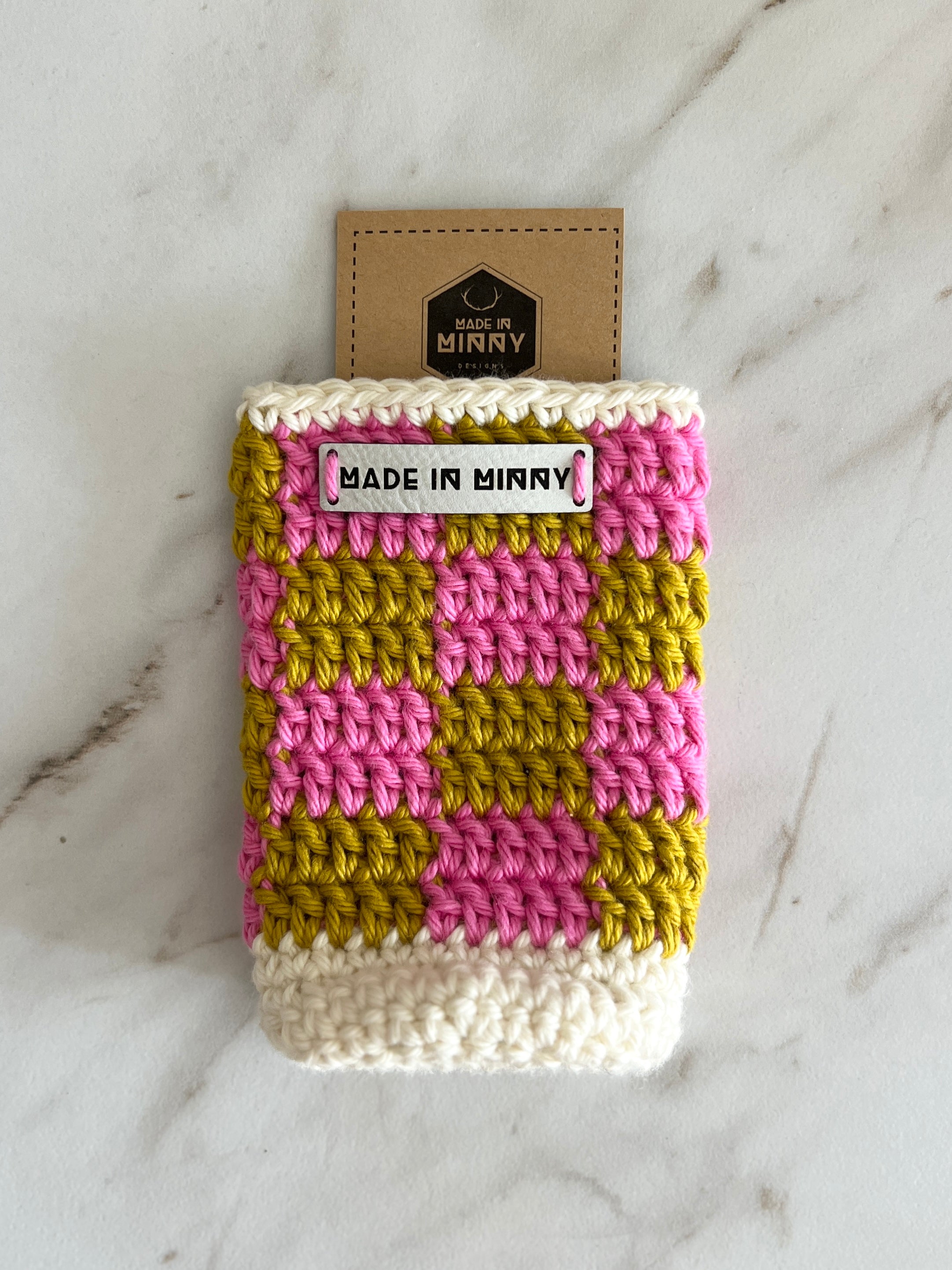 Made in Minny | Handmade Crochet Can Coozies | Checkered Drink Sleeves