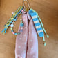 Scarf & Bead Layered Bag Charm | Pink, Blue, Green - Gold