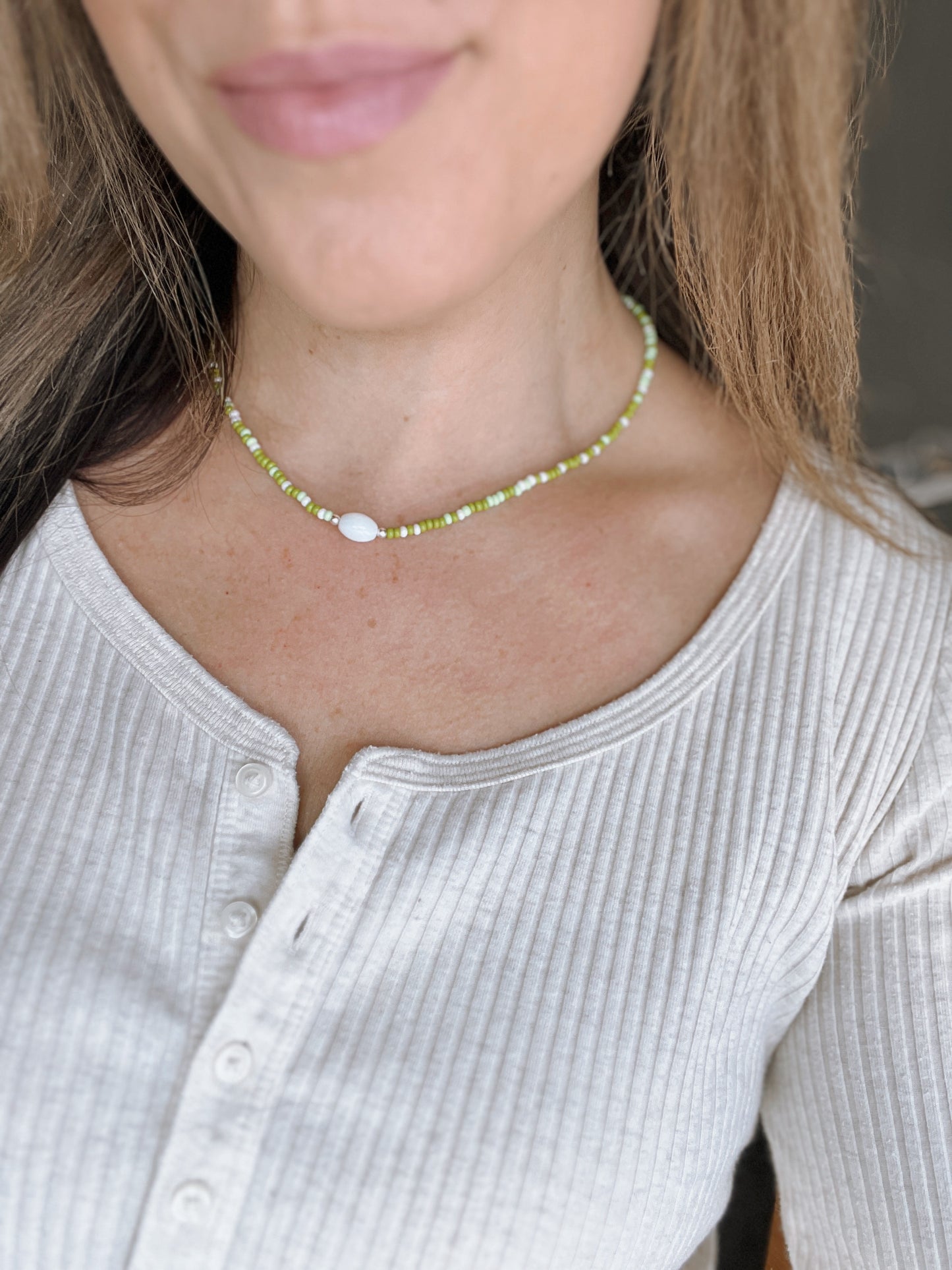 Evergreen Dainty Beaded Necklace