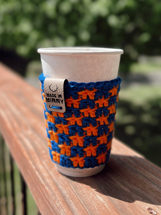 Check Coffee Cup Sleeve | Blue & Blaze Orange