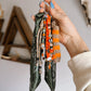 Scarf & Bead Layered Bag Charm | Olive & Orange - Silver