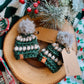Chunky Bobble Green & Greige Beanie Christmas Ornaments (set of 2)