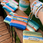 Coffee Cup Sleeve | Summer Stripe | Teal, Burnt Orange, Pale Yellow